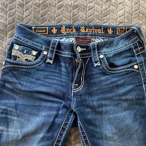 Rock revival dark blue jeans